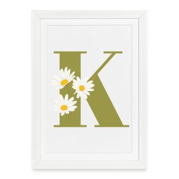 Lettre k vert marguerites - Affiche encadrée (27 × 37 cm) - blanc - Devant