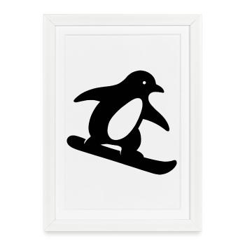 Minimalist Penguin Snowboard Winter Getaway - Framed poster (27 × 37 cm) - white - Front