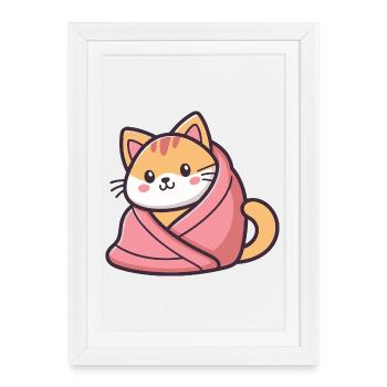 Kawaii Cat Pink Blanket - Framed poster (27 × 37 cm) - white - Front