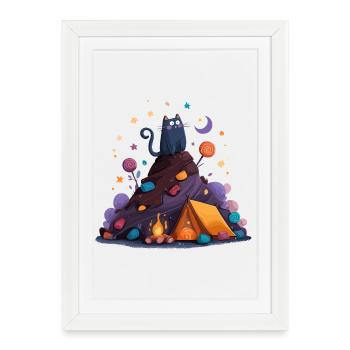 Camp pour chats au volcan - Affiche encadrée (27 × 37 cm) - blanc - Devant