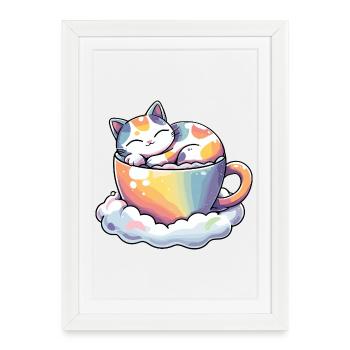 Des chats dans la tasse arc-en-ciel - Affiche encadrée (27 × 37 cm) - blanc - Devant