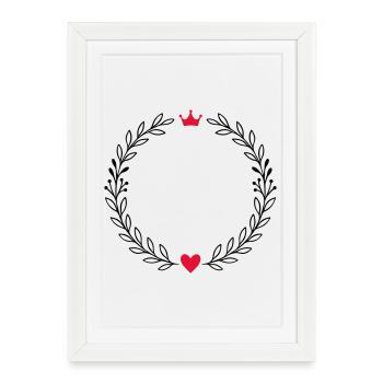 Couronne de laurier avec cœur et couronne - Affiche encadrée (27 × 37 cm) - blanc - Devant