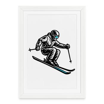 Ski | Skieur | Montagne - Affiche encadrée (27 × 37 cm) - blanc - Devant