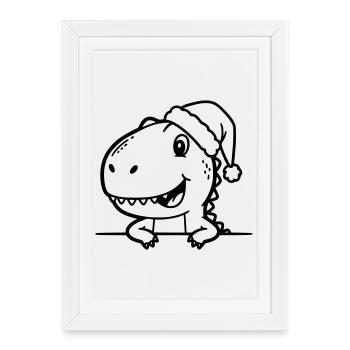 Mignon dinosaure de dessins animés avec un chapeau de Père Noël - Affiche encadrée (27 × 37 cm) - blanc - Devant
