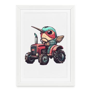 Hummingbird Bird Tractor Farmer - Affiche encadrée (27 × 37 cm) - blanc - Devant
