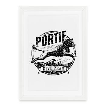 Chien d’eau portugais - Équipe de plongée - Affiche encadrée (27 × 37 cm) - blanc - Devant