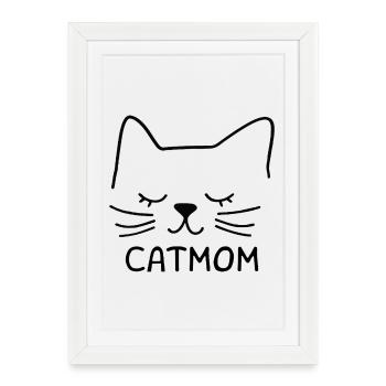 Cat Cat Mom Cat Mom Silhouette Outline Lineart - Framed poster (27 × 37 cm) - white - Front