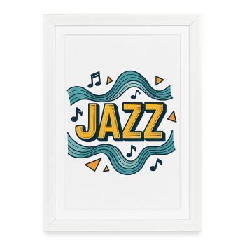 Musique Jazz Design Graphique Bleu et Jaune - Affiche encadrée (27 × 37 cm) - blanc - Devant