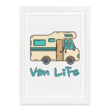 Van Life Aventure de camping-car vintage - Affiche encadrée (27 × 37 cm) - blanc - Devant