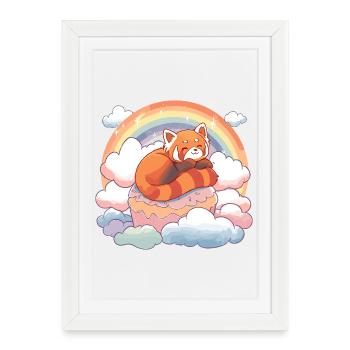 Panda rouge dans un gâteau aux nuages arc-en-ciel - Affiche encadrée (27 × 37 cm) - blanc - Devant