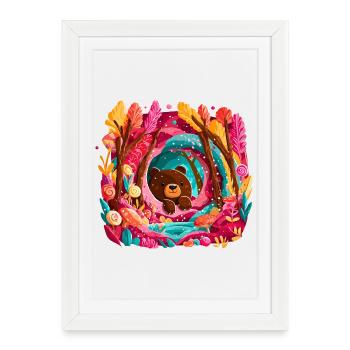 Bear in the magical color forest - Framed poster (27 × 37 cm) - white - Front