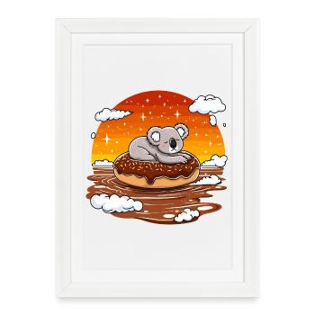 Koala sur un donut au coucher du soleil - Affiche encadrée (27 × 37 cm) - blanc - Devant