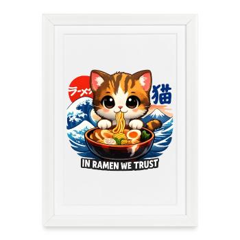On a confiance en un chat dans le ramen - Affiche encadrée (27 × 37 cm) - blanc - Devant