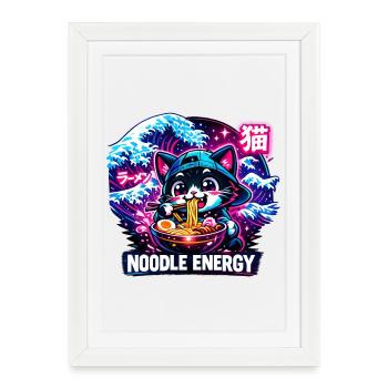 Chats Ramen Nouilles Anime japonais Manga Kawaii - Affiche encadrée (27 × 37 cm) - blanc - Devant