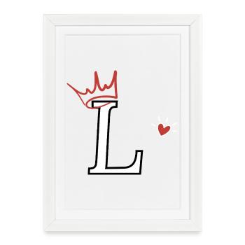 Lettre l couronne cœur - Affiche encadrée (27 × 37 cm) - blanc - Devant