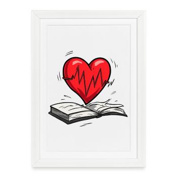 Beating Heart Shaped Book Pulse Design - Framed poster (27 × 37 cm) - white - Front