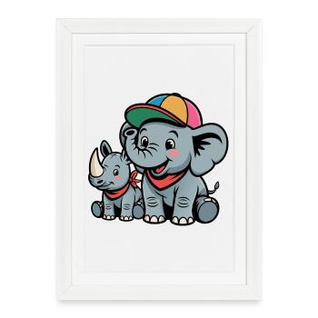 Casquette Drôle Éléphant-Rhinocéros - Affiche encadrée (27 × 37 cm) - blanc - Devant