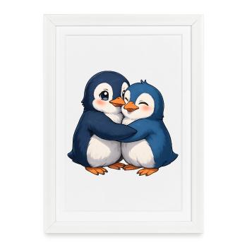 Câlin câlin de pingouin câlin - Affiche encadrée (27 × 37 cm) - blanc - Devant