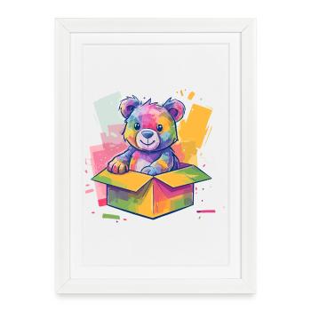 Ours arc-en-ciel dans une boîte - Affiche encadrée (27 × 37 cm) - blanc - Devant