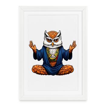 Yoga par hibou - Affiche encadrée (27 × 37 cm) - blanc - Devant