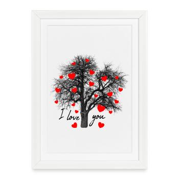 cœurs rouges avec arbre Je t’aime - Affiche encadrée (27 × 37 cm) - blanc - Devant