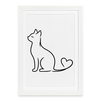 Chat élégant à queue de cœur | Ligne Minimal Love Ar - Affiche encadrée (27 × 37 cm) - blanc - Devant