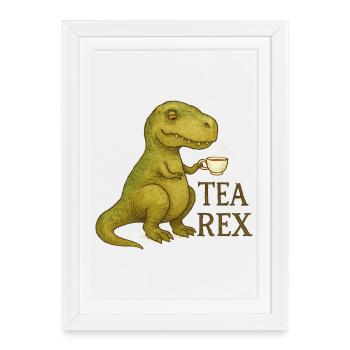 Tea Rex: Watercolor Dino Tea Time - Framed poster (27 × 37 cm) - white - Front