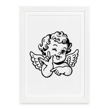 Chérubin Je t’aime – Ange avec le signe de main ILY - Affiche encadrée (27 × 37 cm) - blanc - Devant