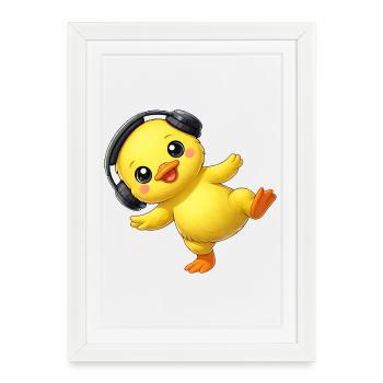 Un canard mignon avec des écouteurs dansant musique techno - Affiche encadrée (27 × 37 cm) - blanc - Devant