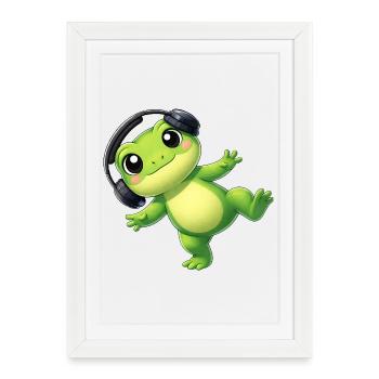 Cute frog toad toad with headphones dancing tech - Framed poster (27 × 37 cm) - white - Front