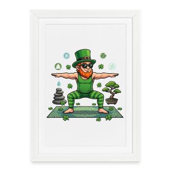 Namasté de Yoga Leprechaun de la Saint-Patrick - Affiche encadrée (27 × 37 cm) - blanc - Devant