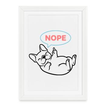 Frenchie Dog Nope Comic Coloré - Affiche encadrée (27 × 37 cm) - blanc - Devant