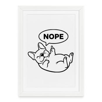 Laughing Frenchie Nope Outline - Framed poster (27 × 37 cm) - white - Front