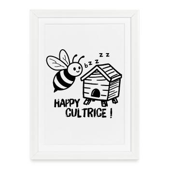 Apicultrice, happy cultrice abeille avec une ruche - Affiche encadrée (27 × 37 cm) - blanc - Devant