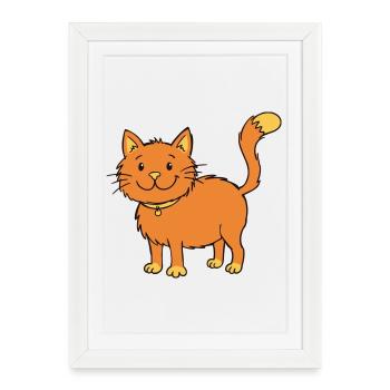 Illustration mignonne de chat en dessin animé orange - Affiche encadrée (27 × 37 cm) - blanc - Devant