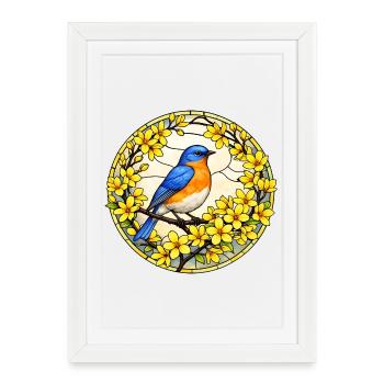 Chemise d’amoureux des oiseaux Bluebird Fleurs Nature - Affiche encadrée (27 × 37 cm) - blanc - Devant