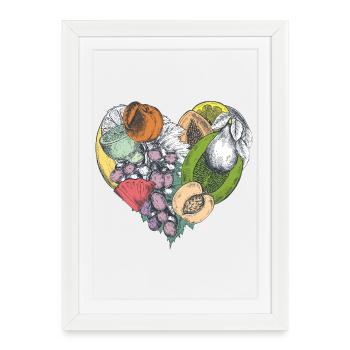 Collage Cœur de Fruit - Affiche encadrée (27 × 37 cm) - blanc - Devant