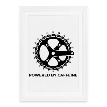 "Powered by Caffeine" Bike Crank with Coffee Bean  - Framed poster (27 × 37 cm) - white - Front