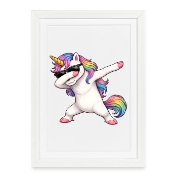 Dabbing Licorne - Affiche encadrée (27 × 37 cm) - blanc - Devant