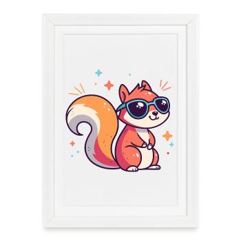 Écureuil chic lunettes soleil - Affiche encadrée (27 × 37 cm) - blanc - Devant