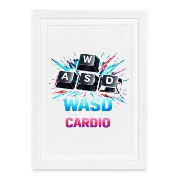 Clavier de jeu drôle WASD Mon Cardio Gamer - Affiche encadrée (27 × 37 cm) - blanc - Devant