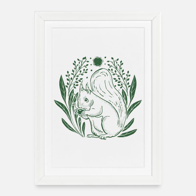 Écureuil dans une couronne de feuilles - Affiche encadrée (27 × 37 cm) - blanc