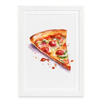 Tranche d’aquarelle pizza - Affiche encadrée (27 × 37 cm) - blanc - Devant