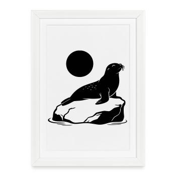 Phoque - Affiche encadrée (27 × 37 cm) - blanc - Devant