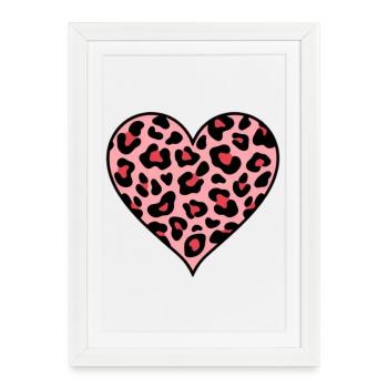 Cadeau léopard rose léopard en cœur - Affiche encadrée (27 × 37 cm) - blanc - Devant