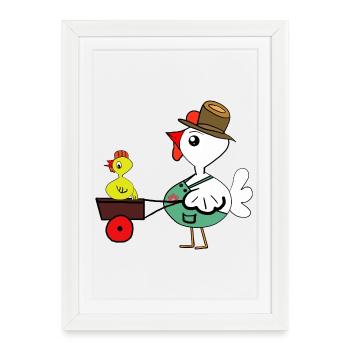 Poulet dans la ferme Poussins poulets Fermier - Affiche encadrée (27 × 37 cm) - blanc - Devant