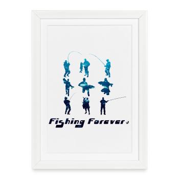 Silhouettes du pêcheur Pêchent pour toujours - Affiche encadrée (27 × 37 cm) - blanc - Devant