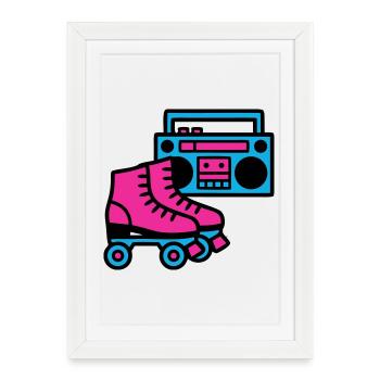 Roller Boombox Rétro années 80 - Affiche encadrée (27 × 37 cm) - blanc - Devant