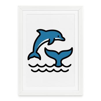 Vagues de dauphins Silhouette de la mer - Affiche encadrée (27 × 37 cm) - blanc - Devant