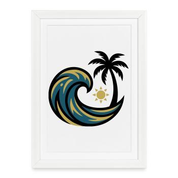 Wave Palm Tree Surfing Beach Club de vacances sur la plage - Affiche encadrée (27 × 37 cm) - blanc - Devant